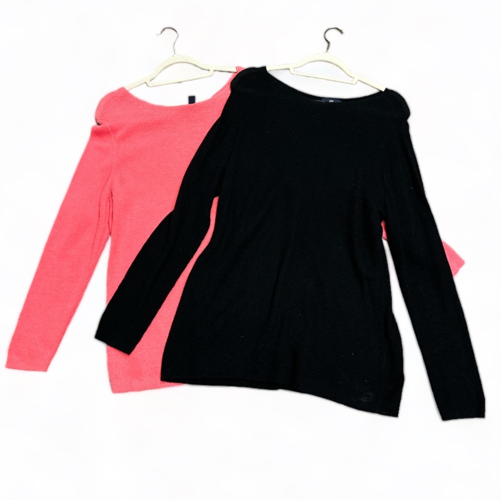 Set (2) GAP Black And Coral Lightweight Long Sleeve Sweaters Plus Size XXL